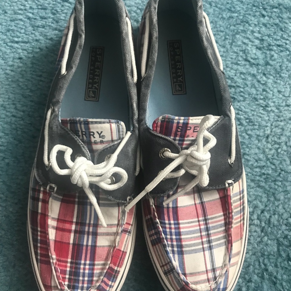 Red white and blue canvas Sperry